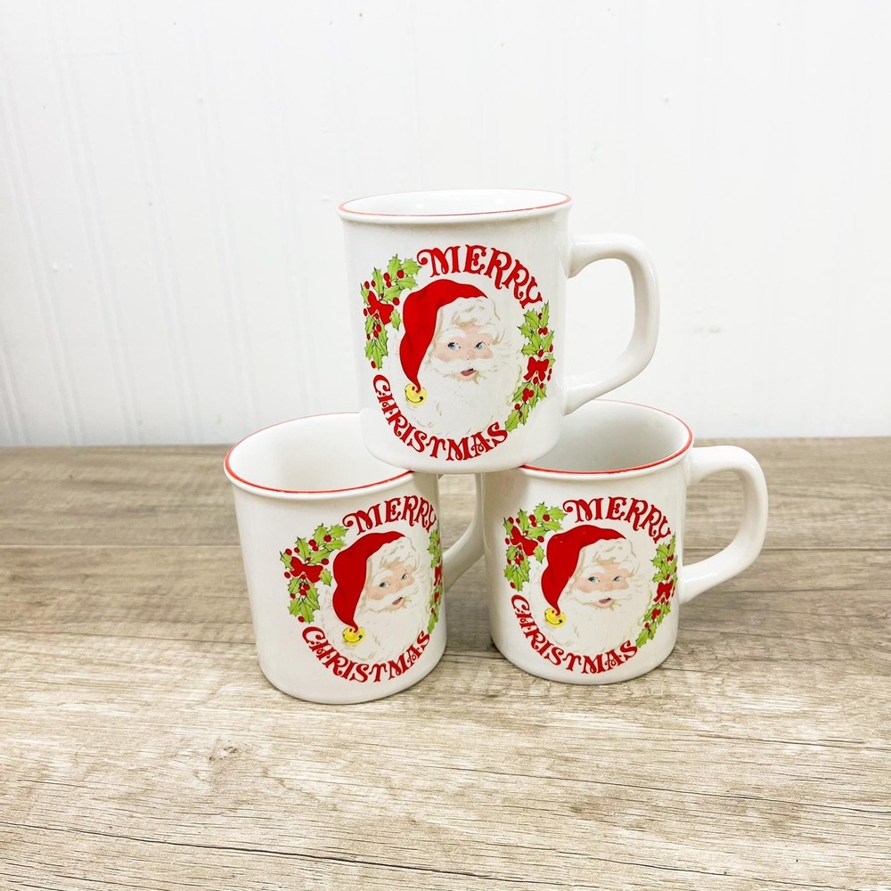 Vintage Kitschy Christmas Santa Coffee Mug Set of 3
